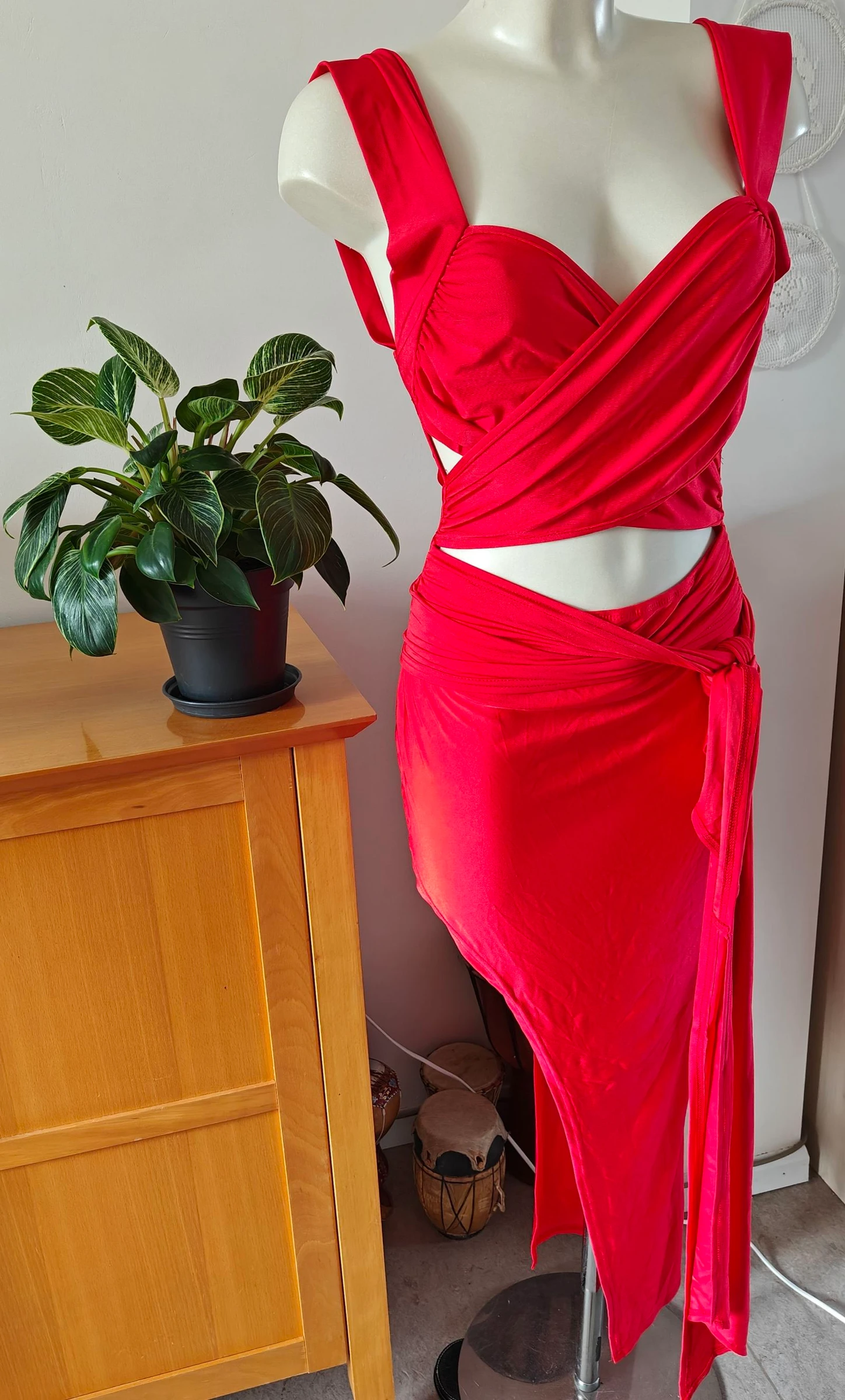 Sexy rode cut-out maxi jurk met split